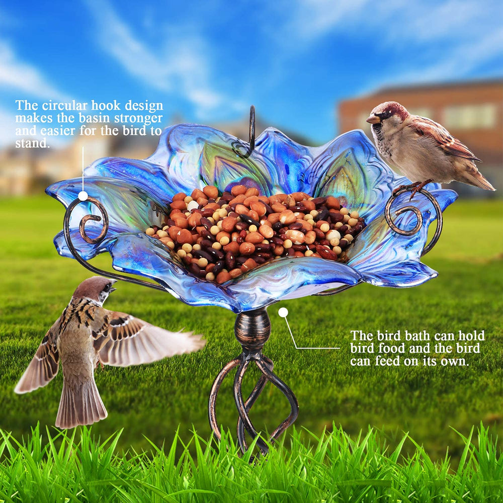 VCUTEKA bird bath placed in lawn and flowerbed to show decorative garden integration