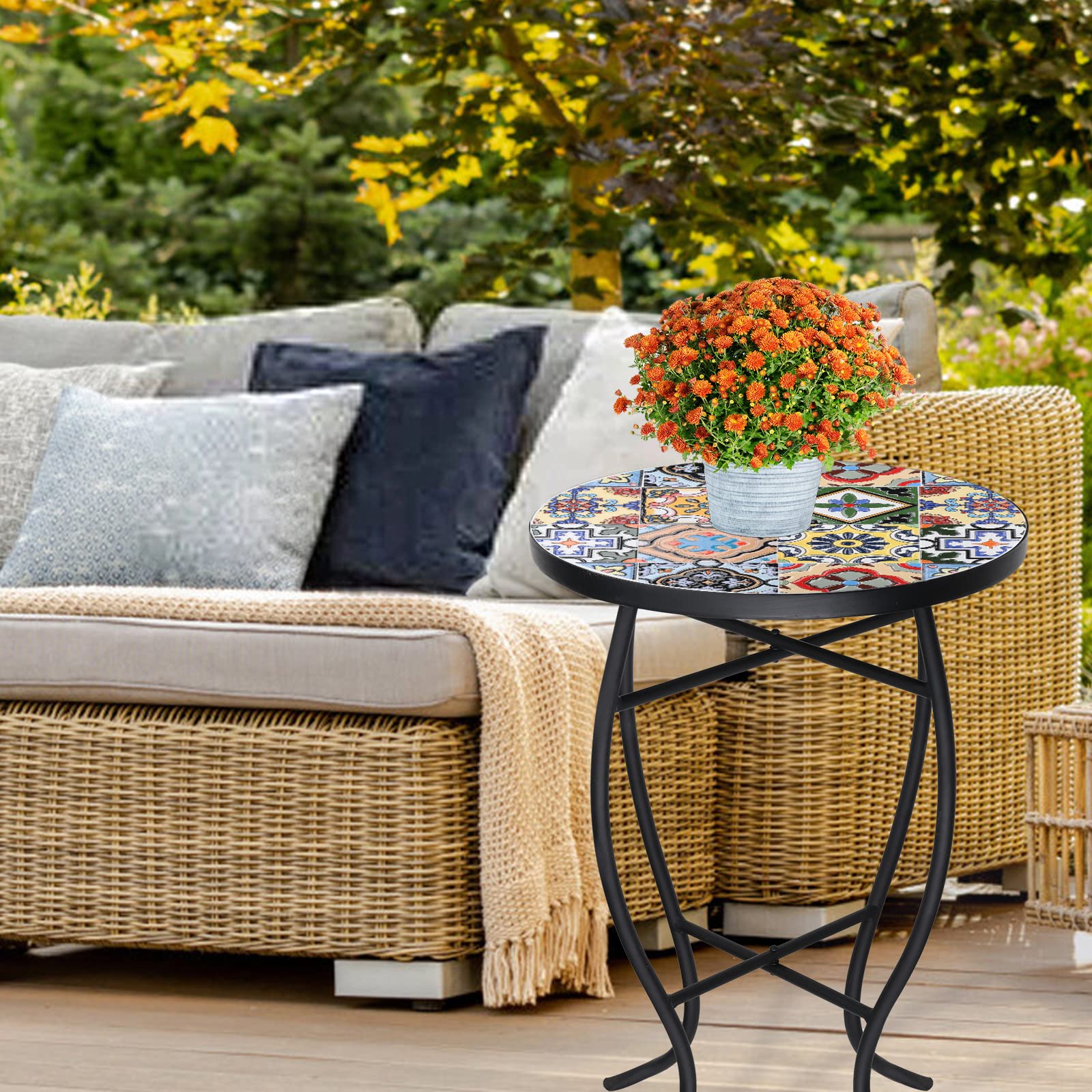 VCUTEKA lifestyle patio scene at dusk showing table adding decorative charm to outdoor seating