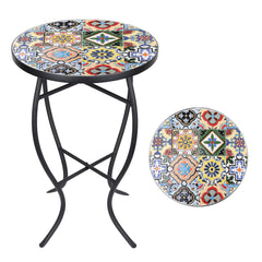 VCUTEKA front view of round mosaic side table showing decorative top and stable frame for style