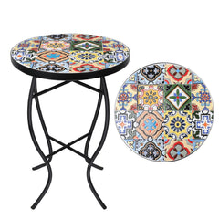 VCUTEKA front view of mosaic side table showing elegant tile top and legs for style