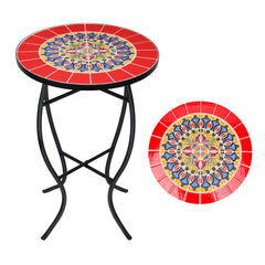 VCUTEKA mosaic table front view showing colorful tiles and sturdy legs, enhances outdoor style