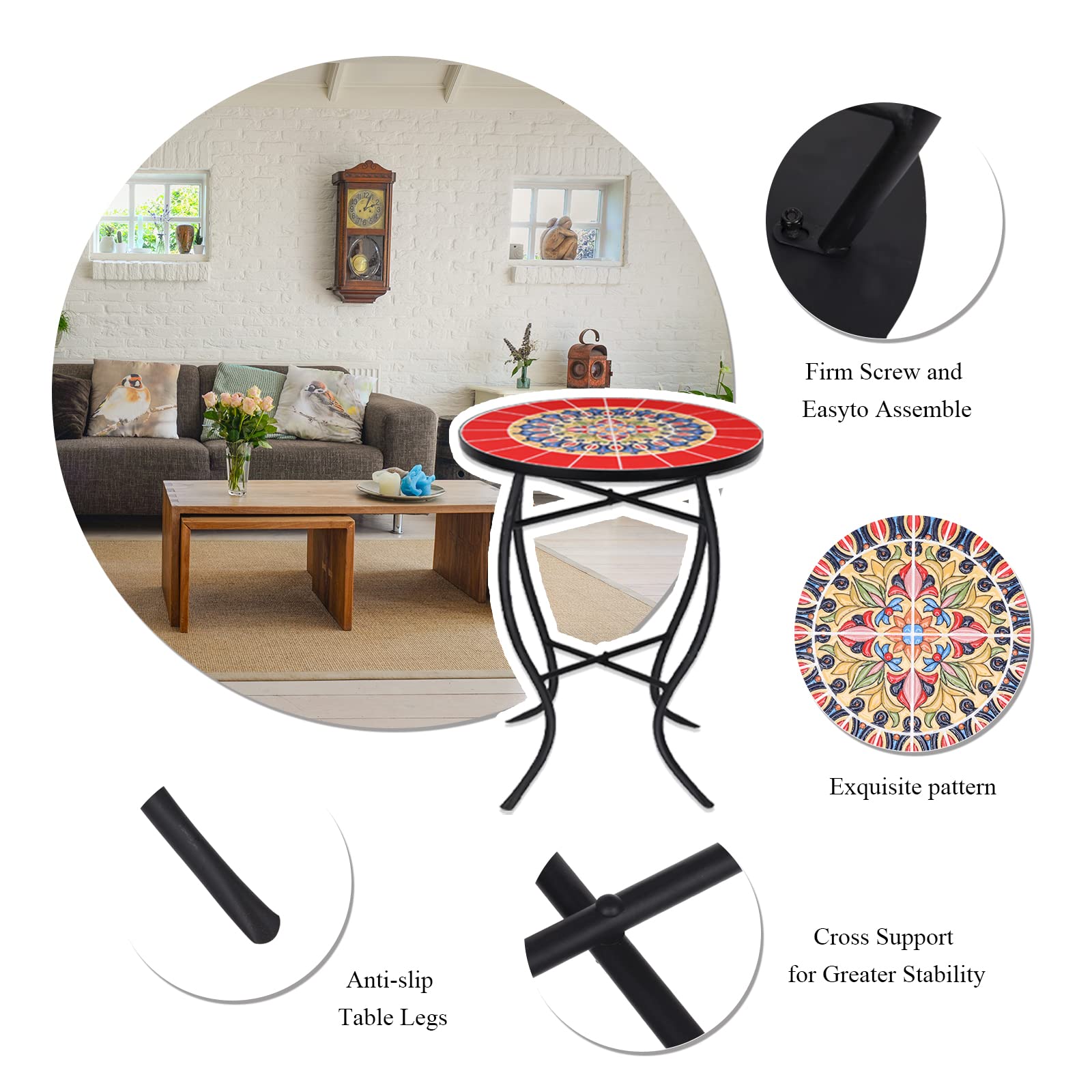 VCUTEKA table next to chair for scale showing compact 14-inch tabletop fits small spaces