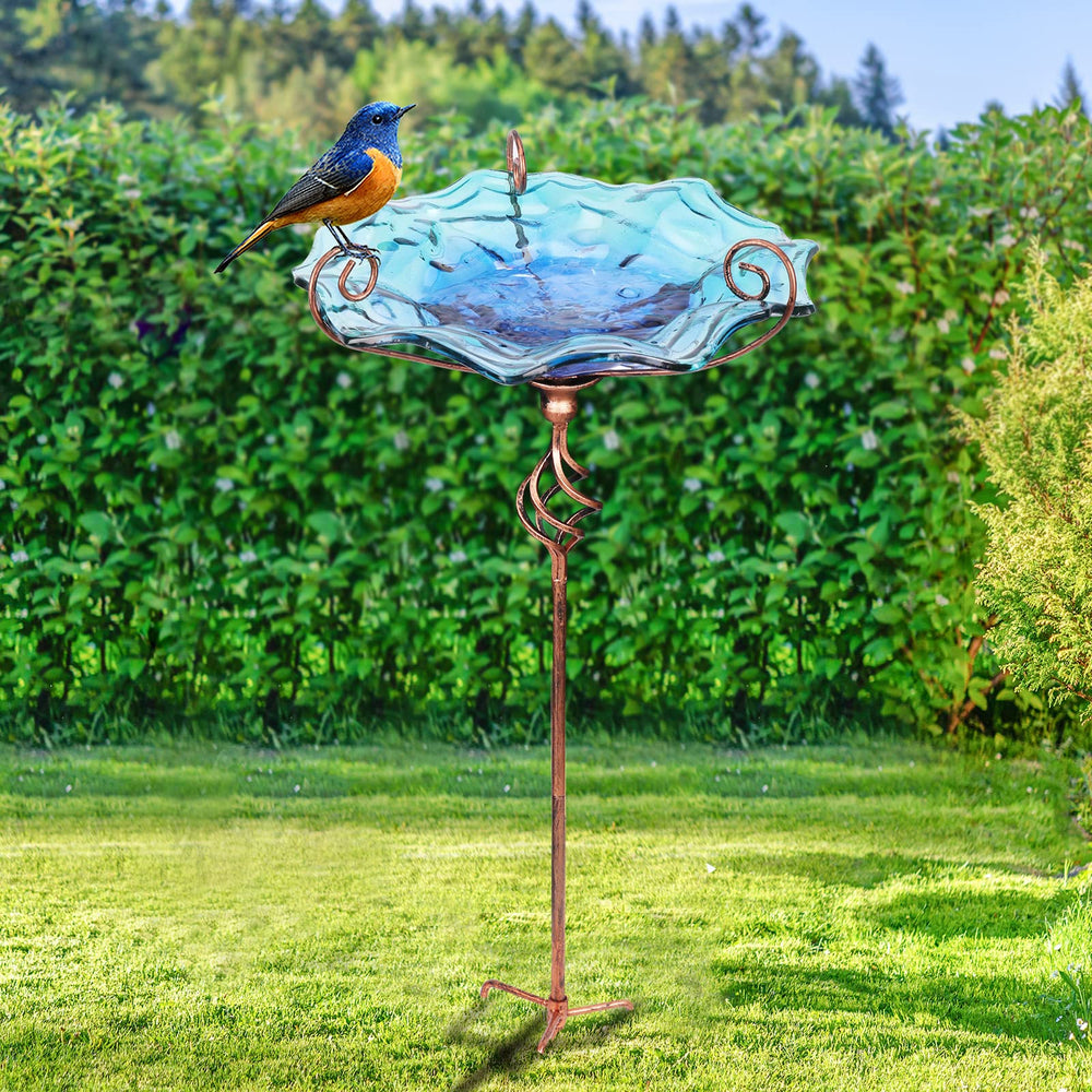 VCUTEKA packaged bird bath with parts illustrating easy assembly and setup