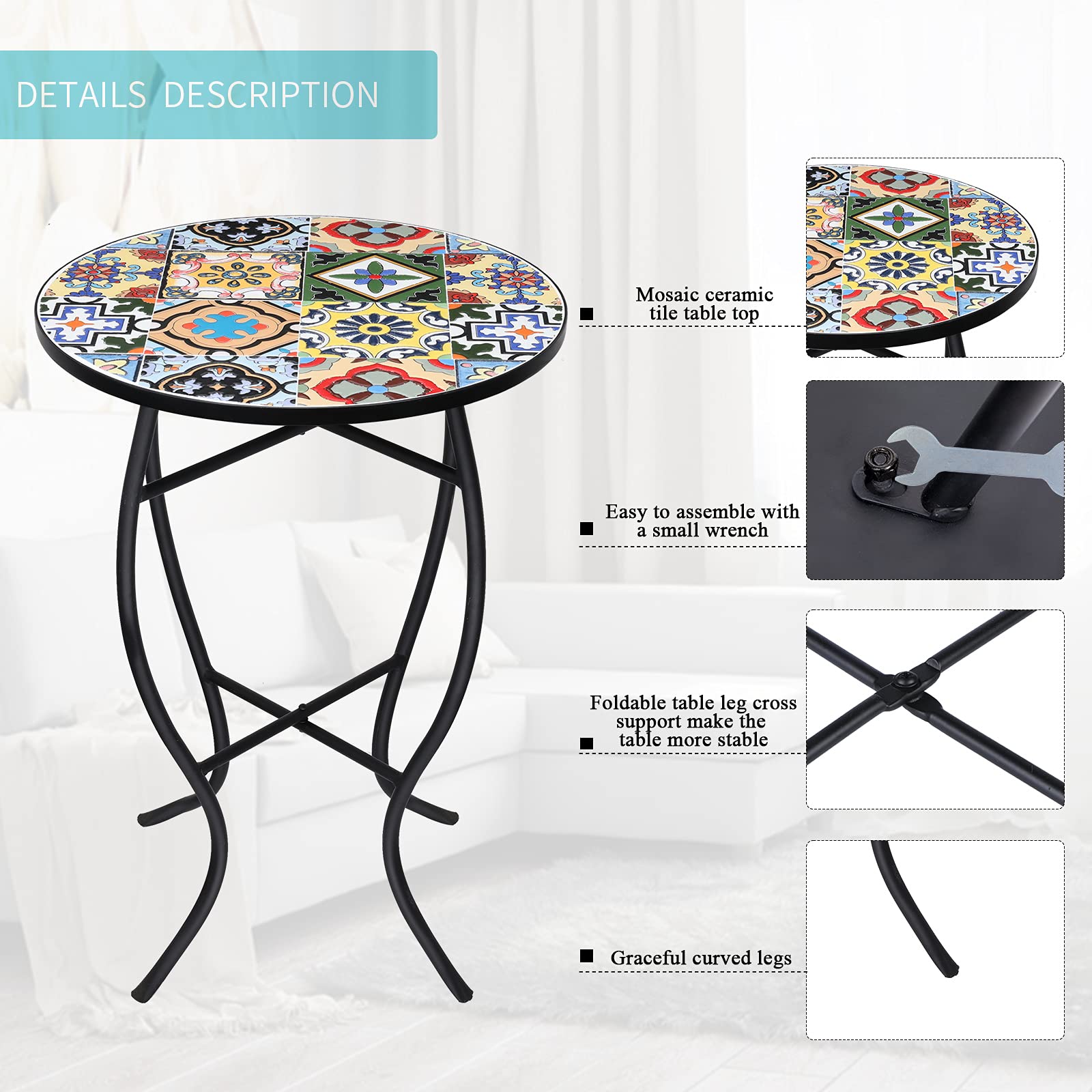 VCUTEKA table in patio setting holding drinks showing convenient outdoor use