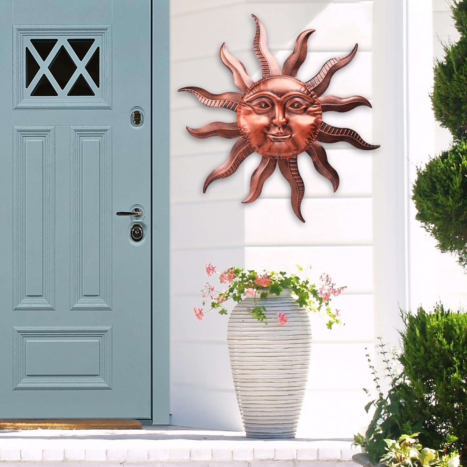 VCUTEKA sun on patio wall creating warm focal point near plants