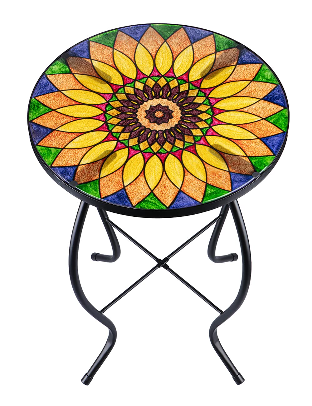 VCUTEKA front view of sunflower side table showing vibrant design and compact size