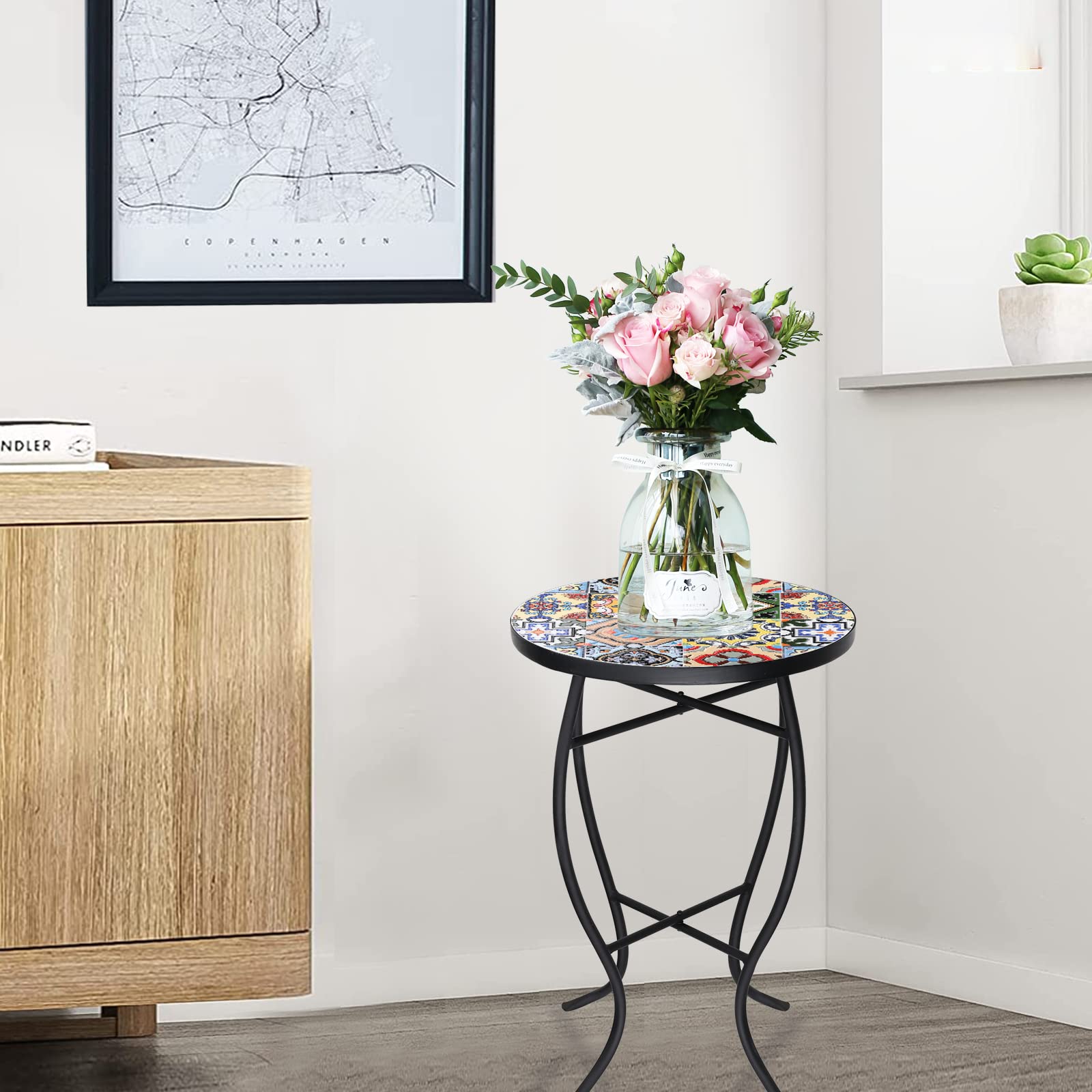VCUTEKA tabletop staged with drinks and book demonstrating practical surface for patios