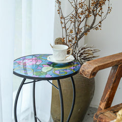 VCUTEKA close-up of hummingbird stained-glass print on tempered tabletop, vibrant design