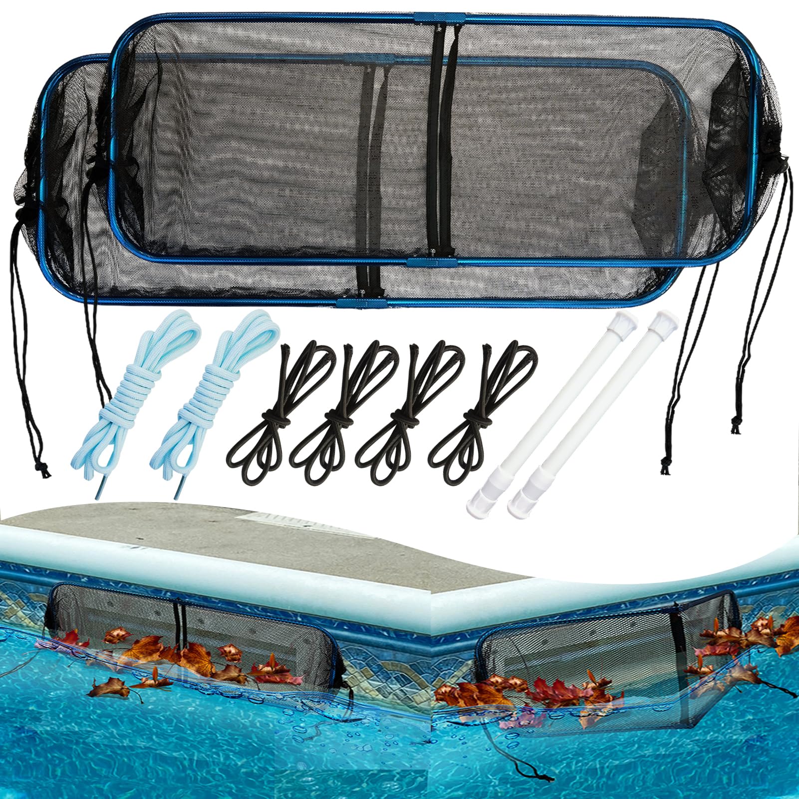 Vecacosic front view of two skimmer guards showing full kit and easy coverage