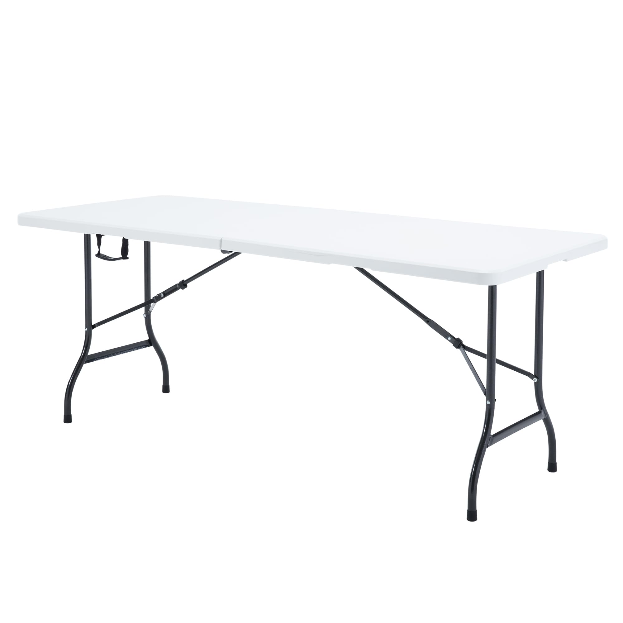 VECELO 6 ft white table front view showing stable setup and easy transport