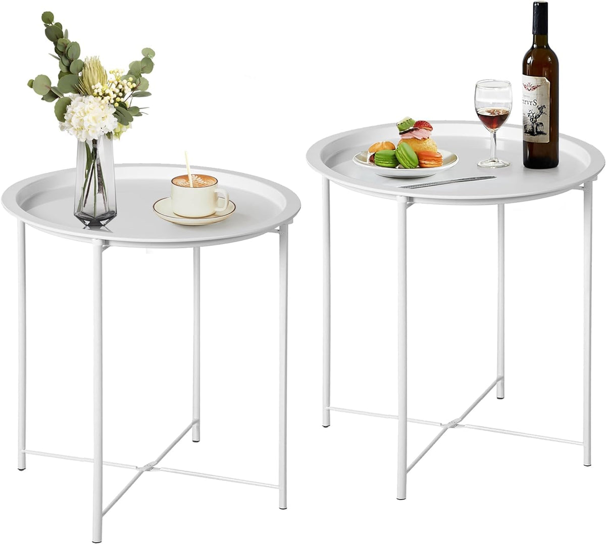 VECELO front view of beige side table showing compact design and finish