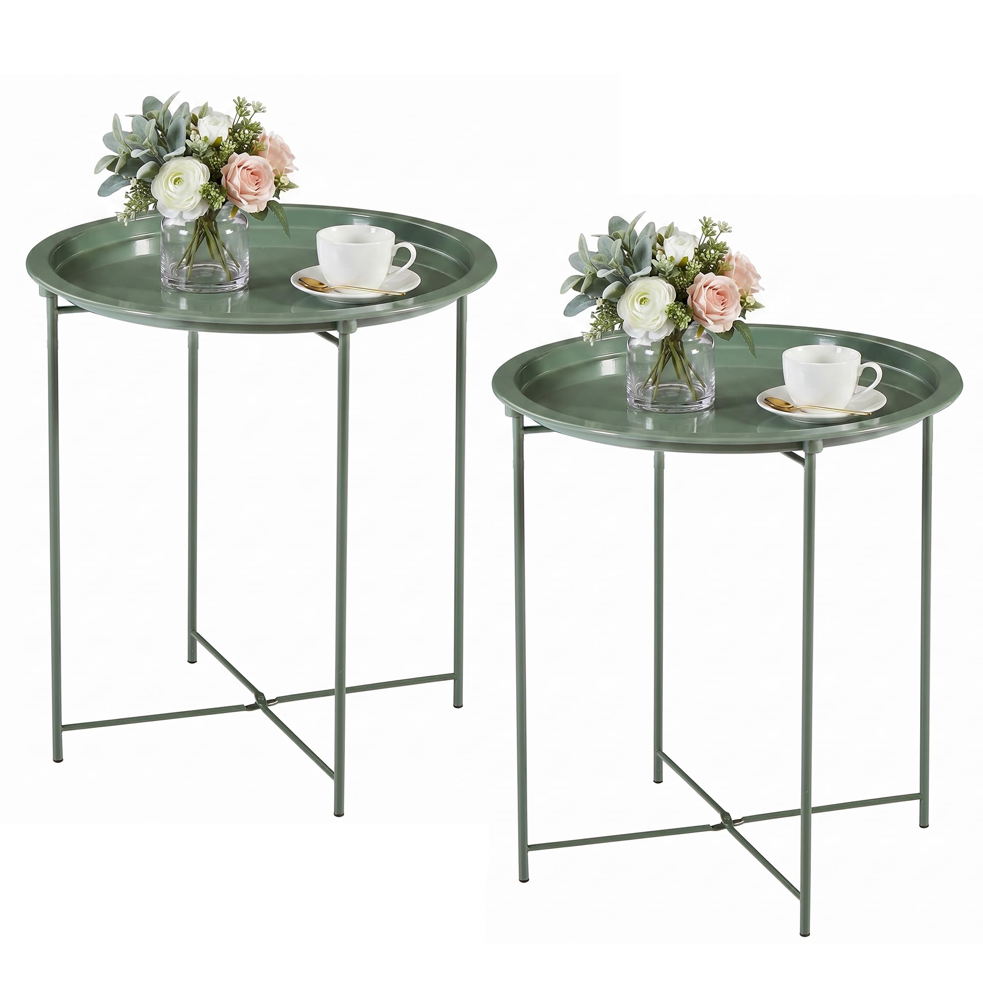 VECELO dark green front view showing compact side table and tray benefit
