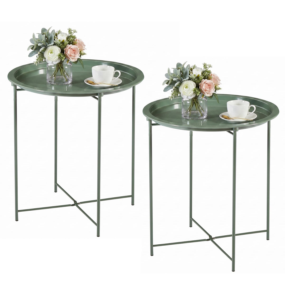 VECELO dark green front view showing compact side table and tray benefit