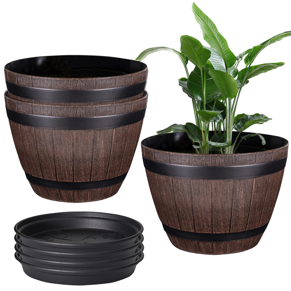 VECELO front view of three barrel planters protecting surfaces
