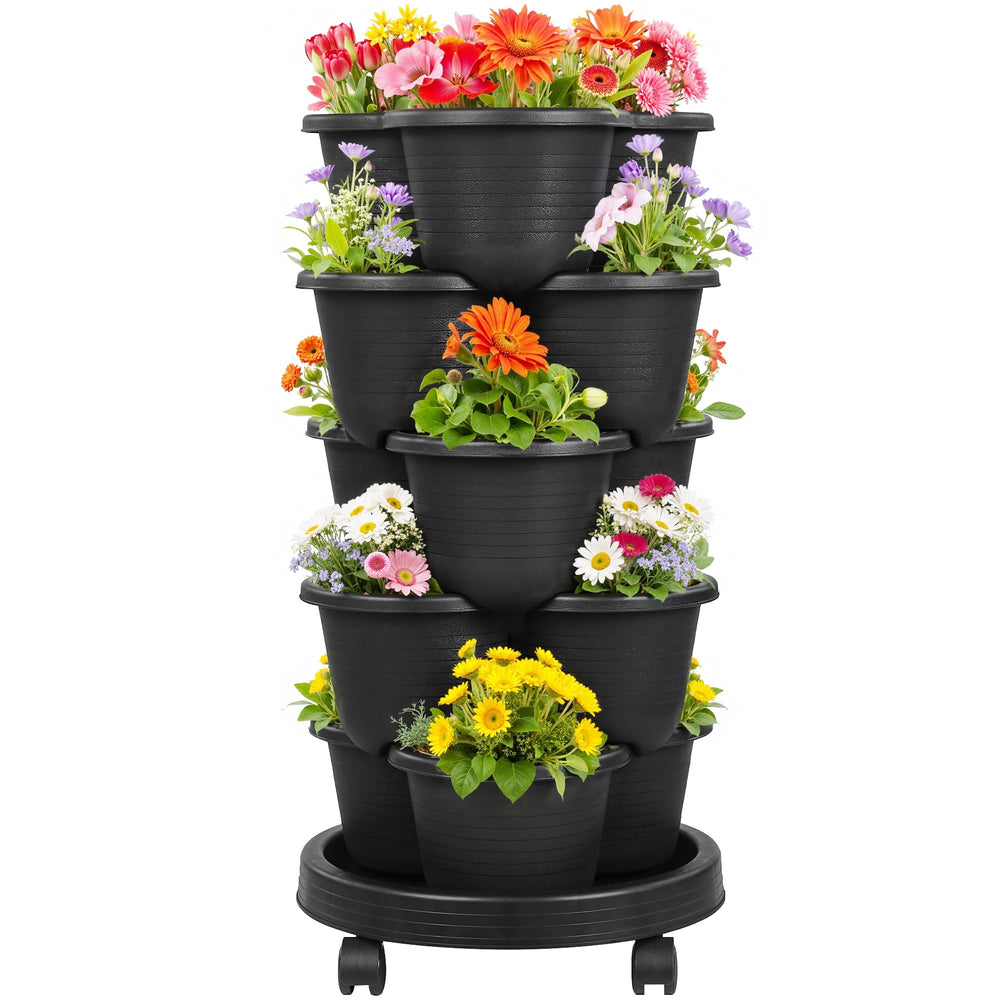 VECELO front view of 5 tier planter showing compact vertical gardening benefit