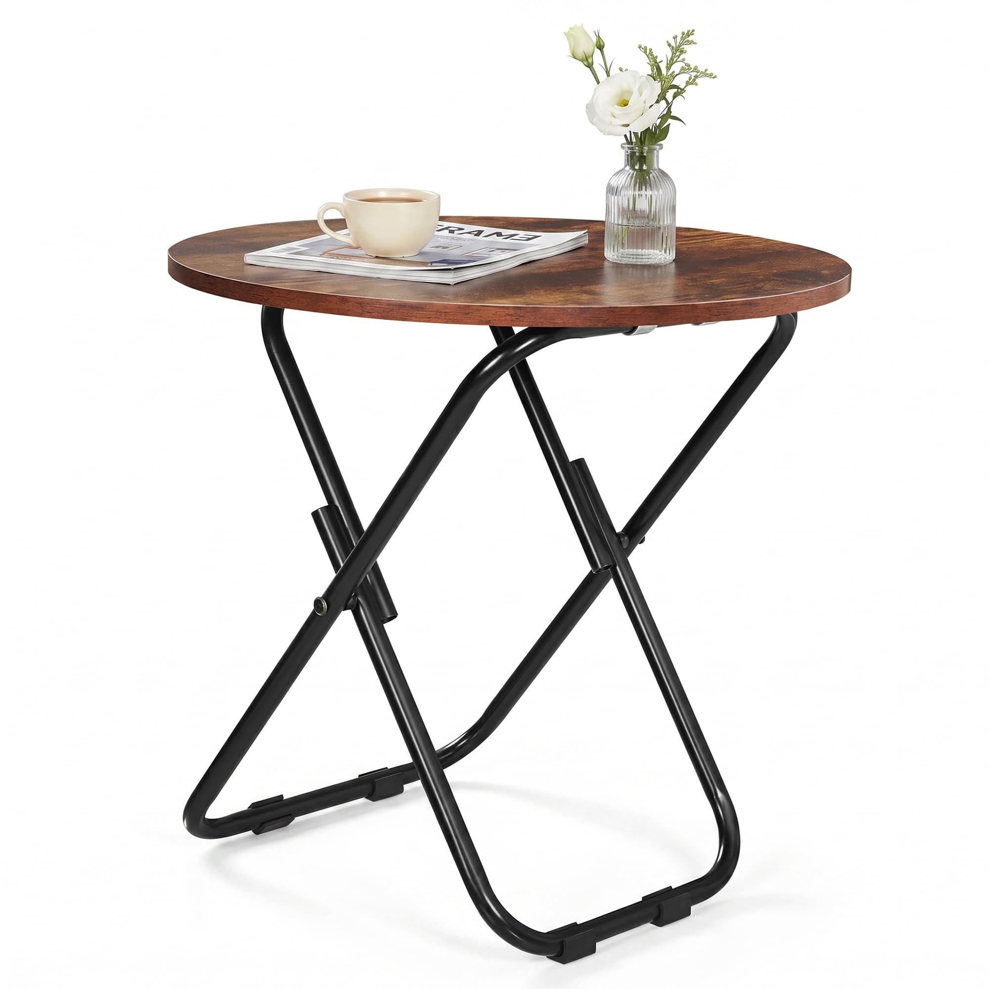 VECELO front view antique brown table showing compact, sturdy design