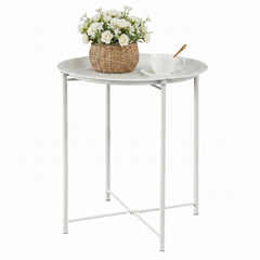 VECELO front view of beige side table showing compact, stylish design and stable tray