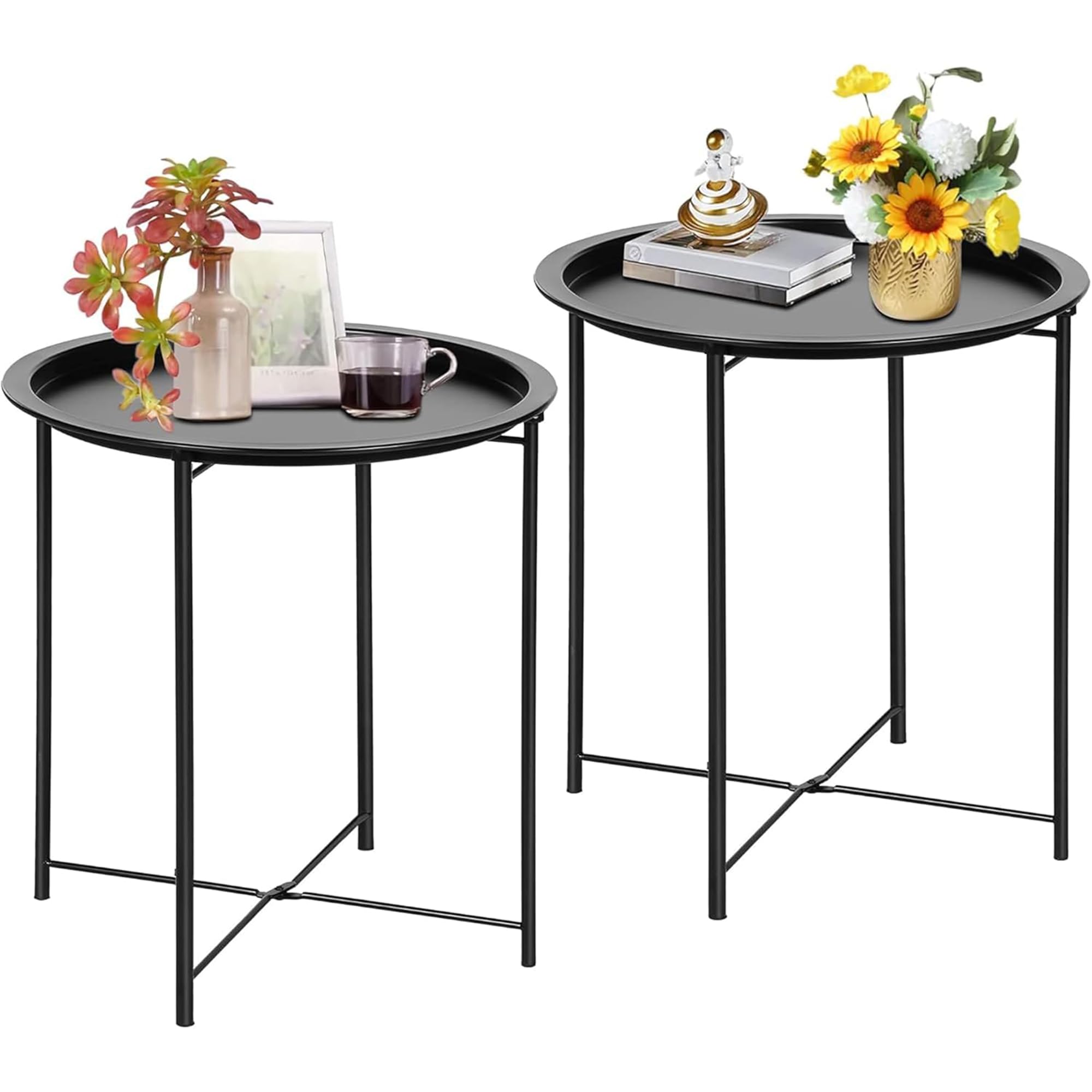 VECELO front view of black side table showing compact design and versatility