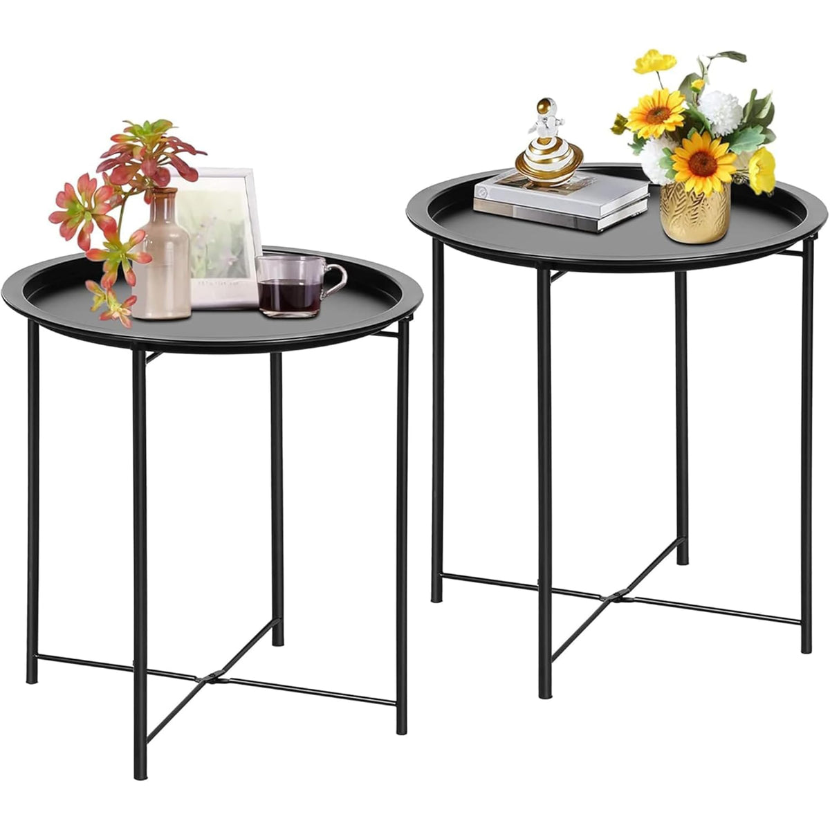 VECELO front view of black side table showing compact design and versatility