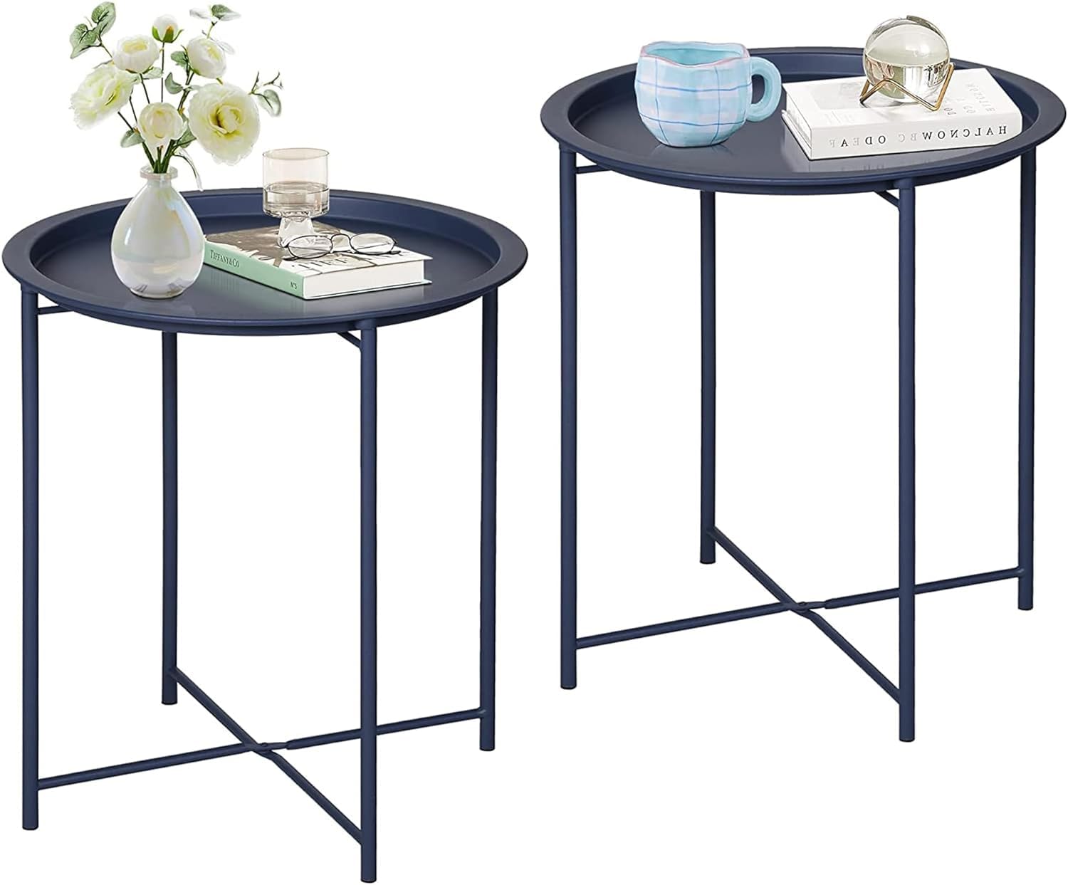 VECELO front view blue side table showing compact practical design