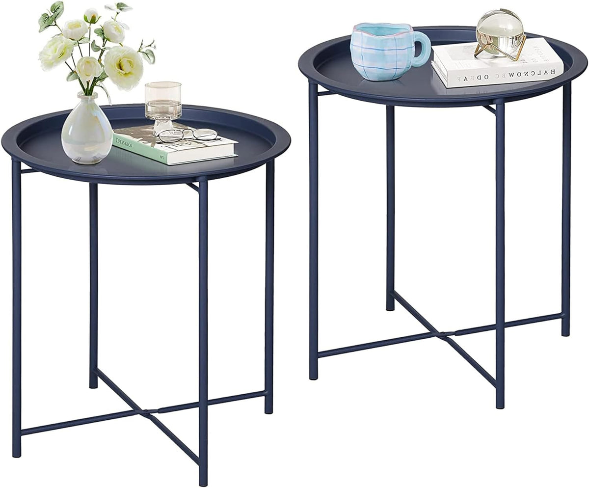 VECELO front view blue side table showing compact practical design