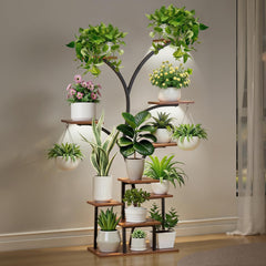 VECELO front view of plant stand fully stocked showcasing organized vertical display and brightness