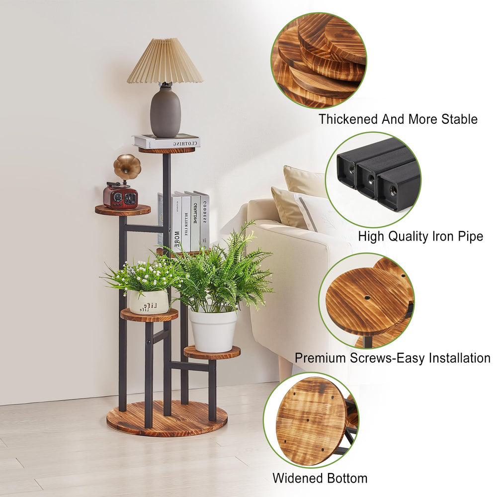 VECELO plant stand in living room showing how it organizes multiple plants