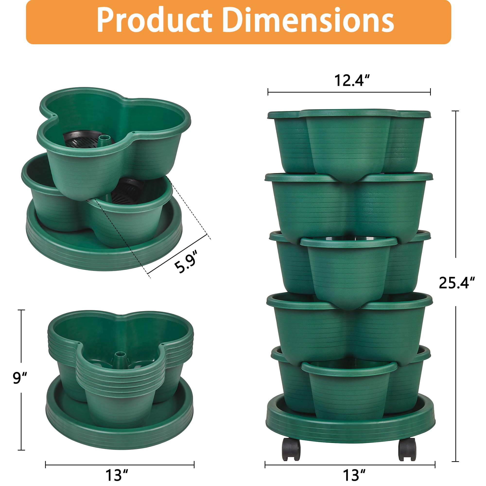 VECELO close-up of stacked pots highlighting durable plastic and tier seams