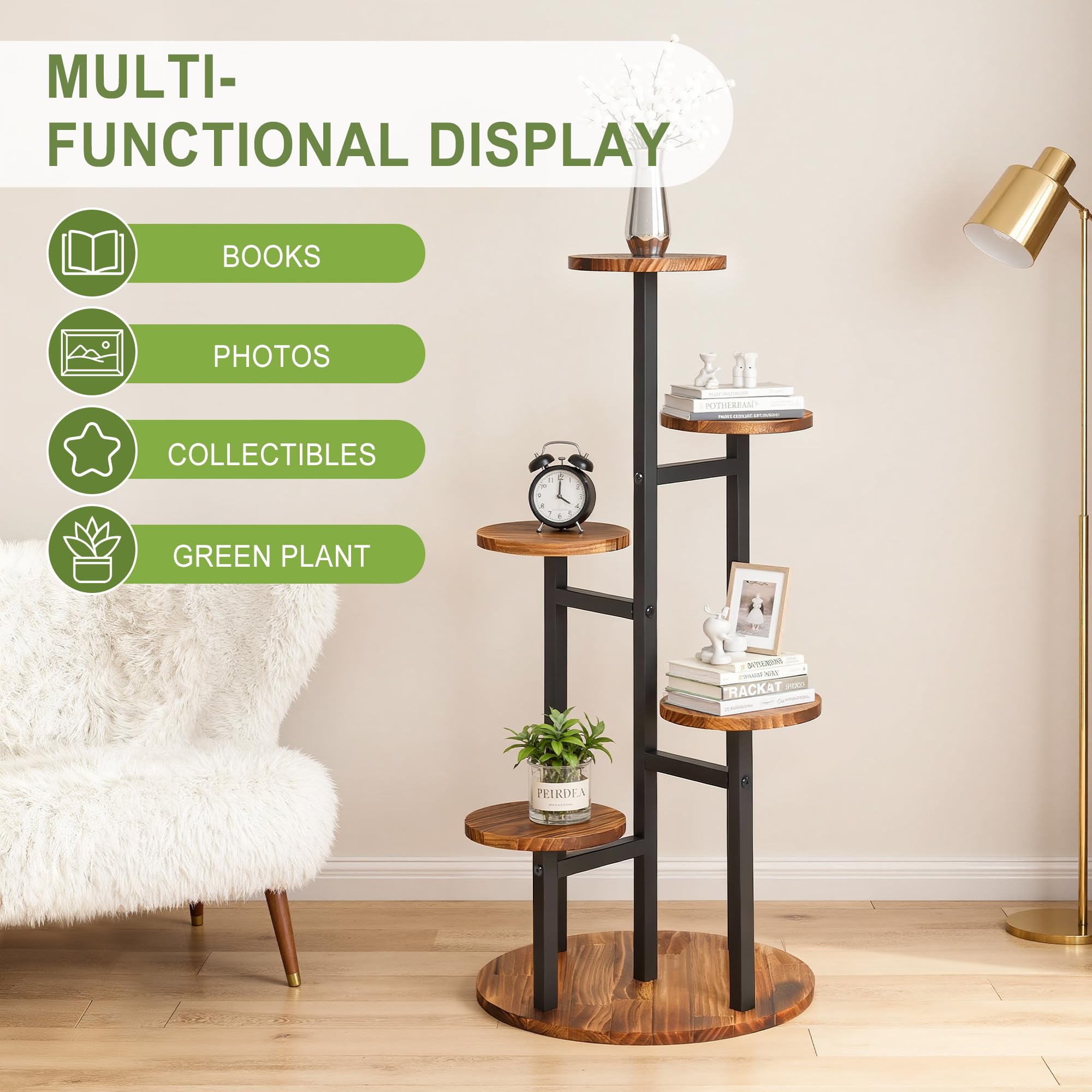 VECELO shelf with pot for size comparison showing footprint and capacity