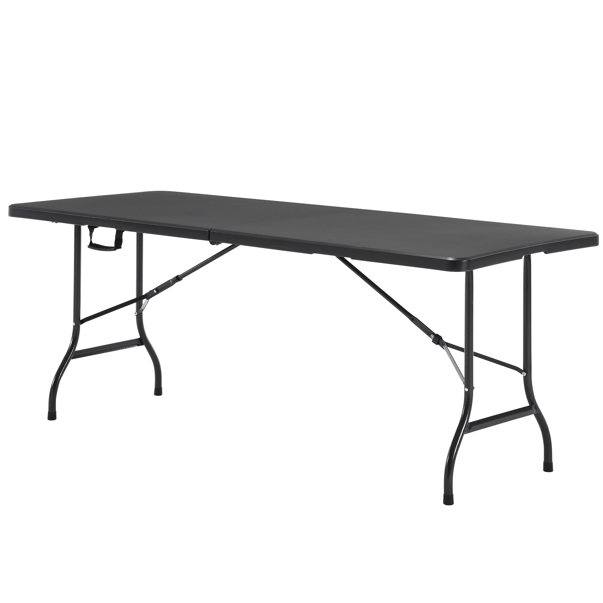 VECELO front view of 6 ft table showing sturdy top and easy transport handle benefit