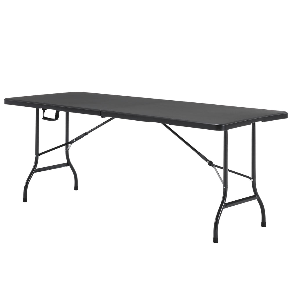 VECELO front view of 6 ft table showing sturdy top and easy transport handle benefit