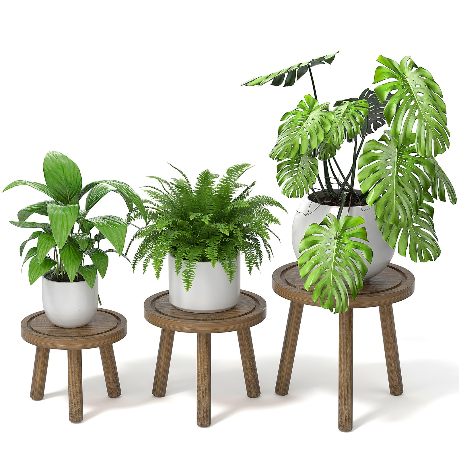 Vecxoty front view of three dark gray plant stands showing modern silhouette and stable design