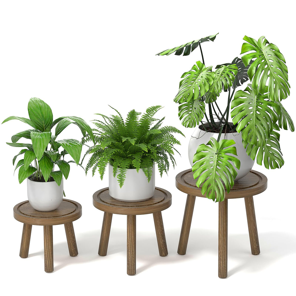 Vecxoty front view of three dark gray plant stands showing modern silhouette and stable design