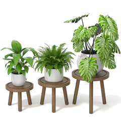 Vecxoty front view of three dark gray plant stands showing modern silhouette and stable design