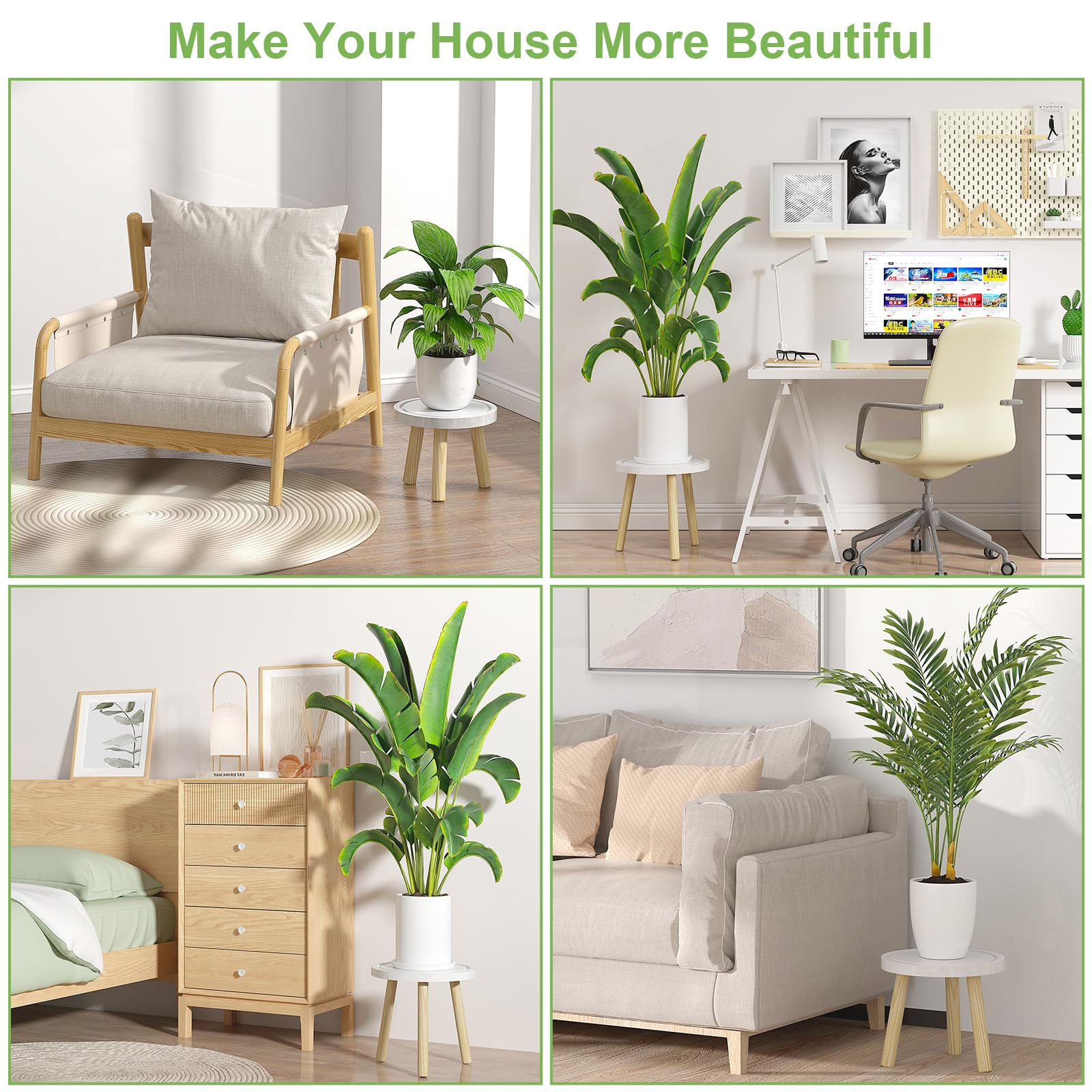 Vecxoty plant stands styled in living room with fiddle leaf fig for visual appeal