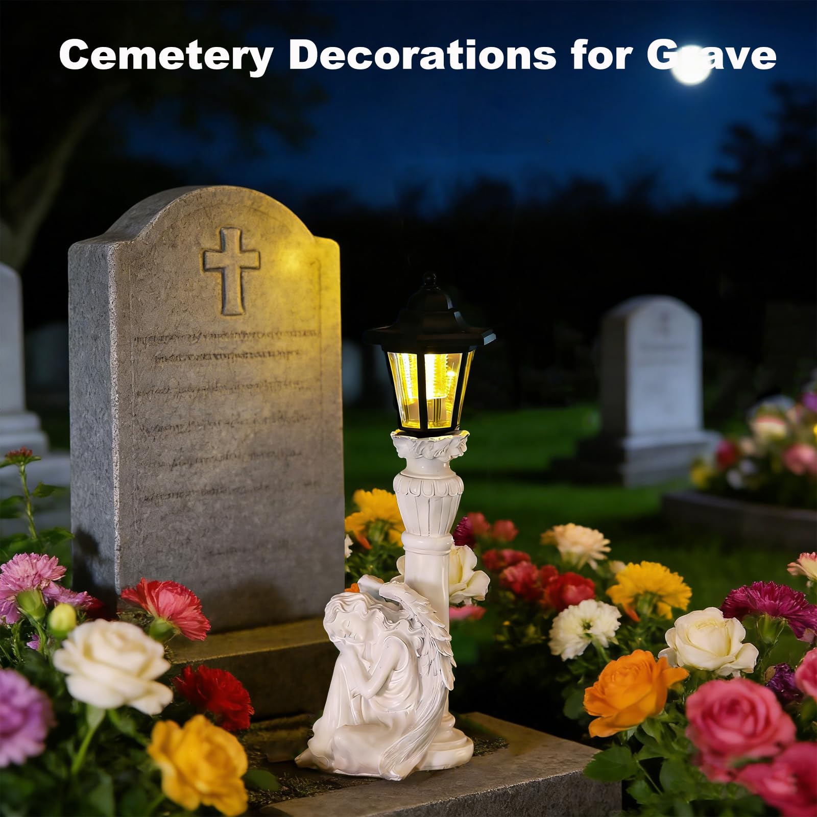 VEEKI statue glowing at night in garden provides soft evening illumination benefit