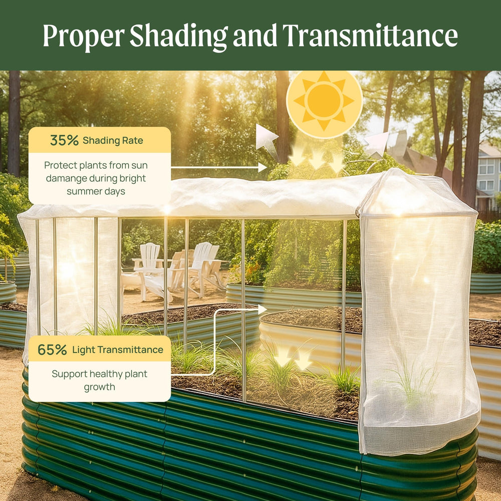 Vego garden assembled on 2x8 bed illustrating pest protection and crop coverage