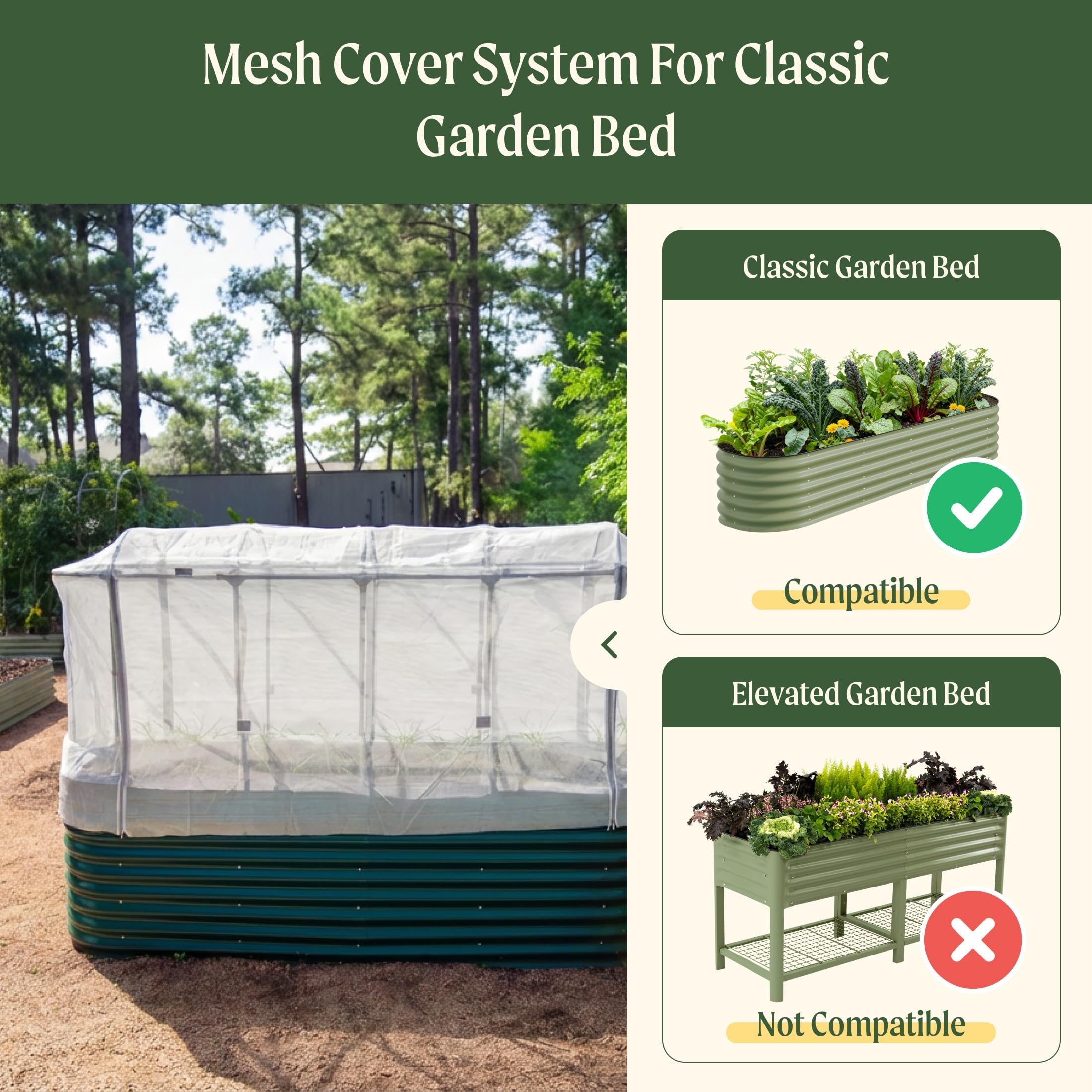Vego garden close-up of powder-coated steel frame highlighting durable construction