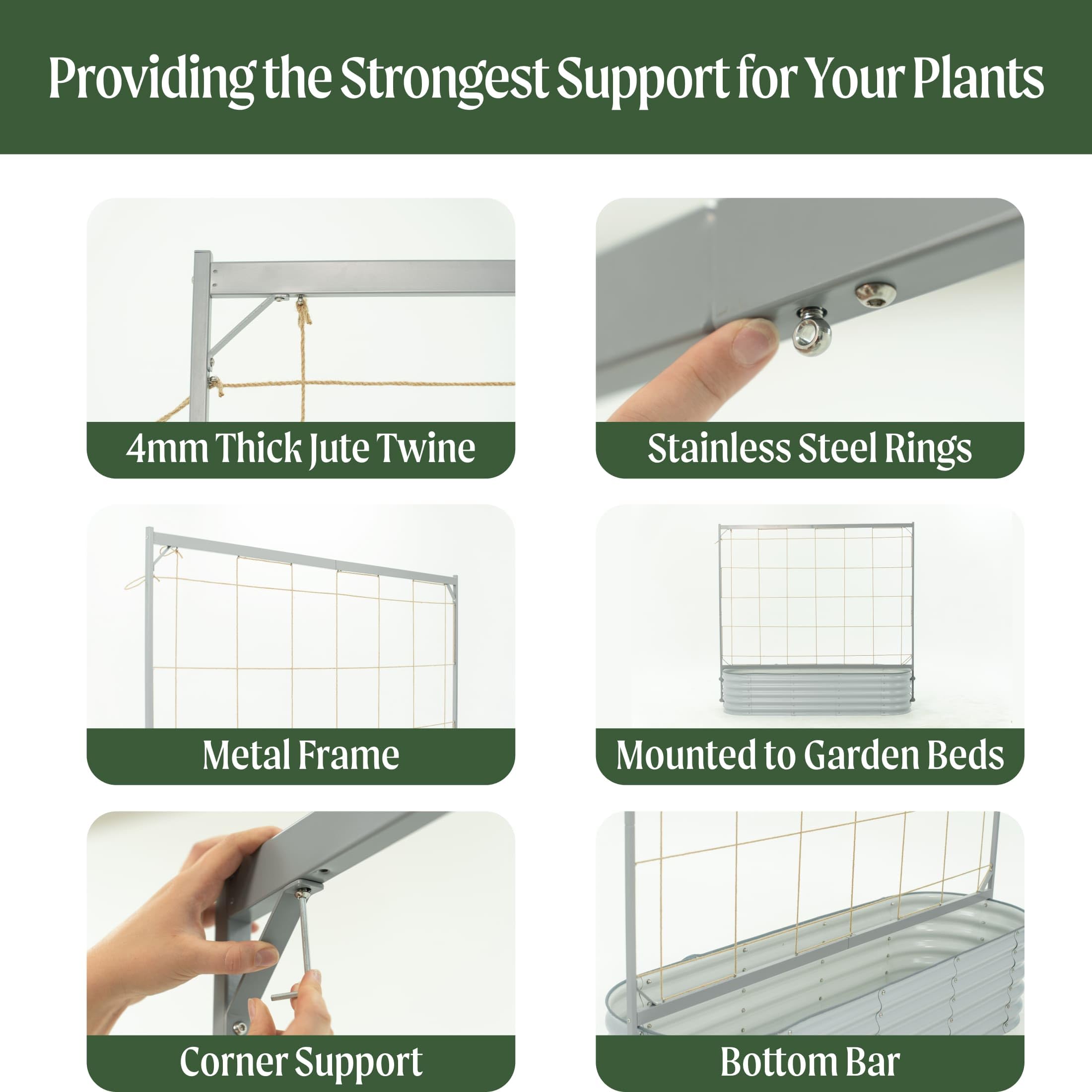 Vego Garden side profile showing thick coated steel frame resisting sagging