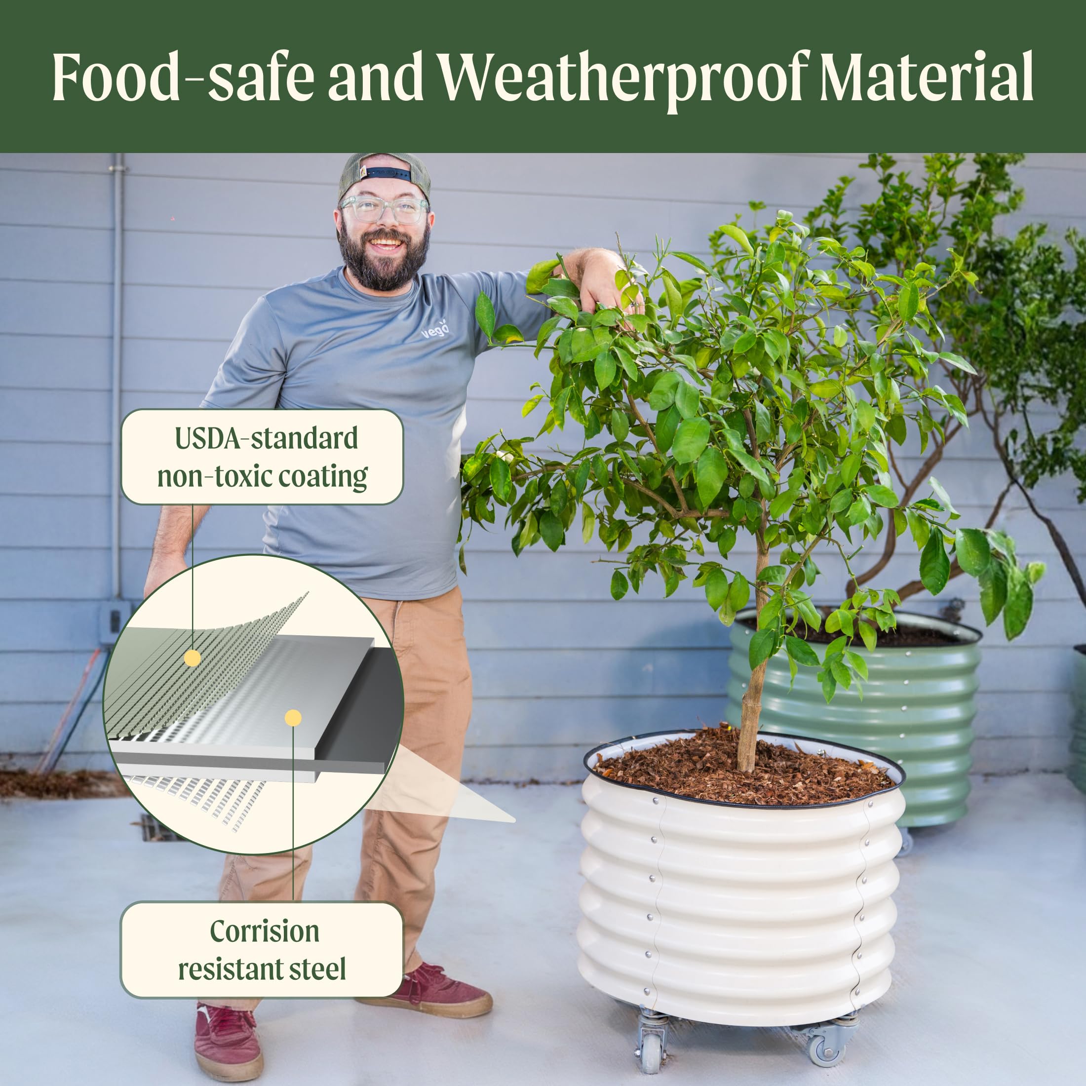 Vego garden metal texture and finish highlighting corrosion-resistant material