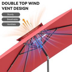VEGOND umbrella in use over patio table shading six seats