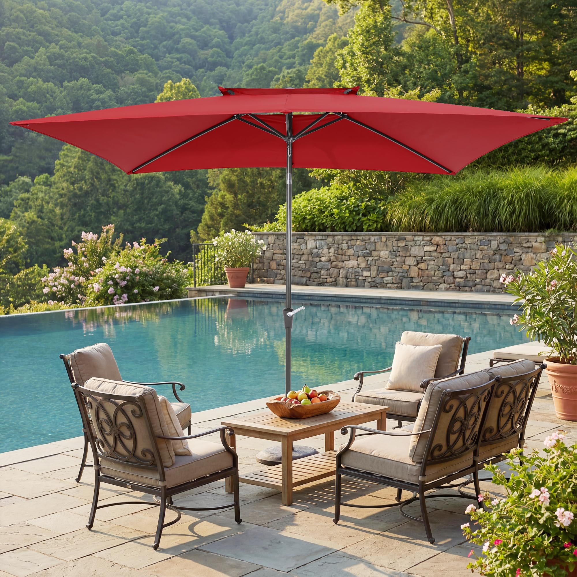 VEGOND umbrella size next to chairs showing scale and coverage