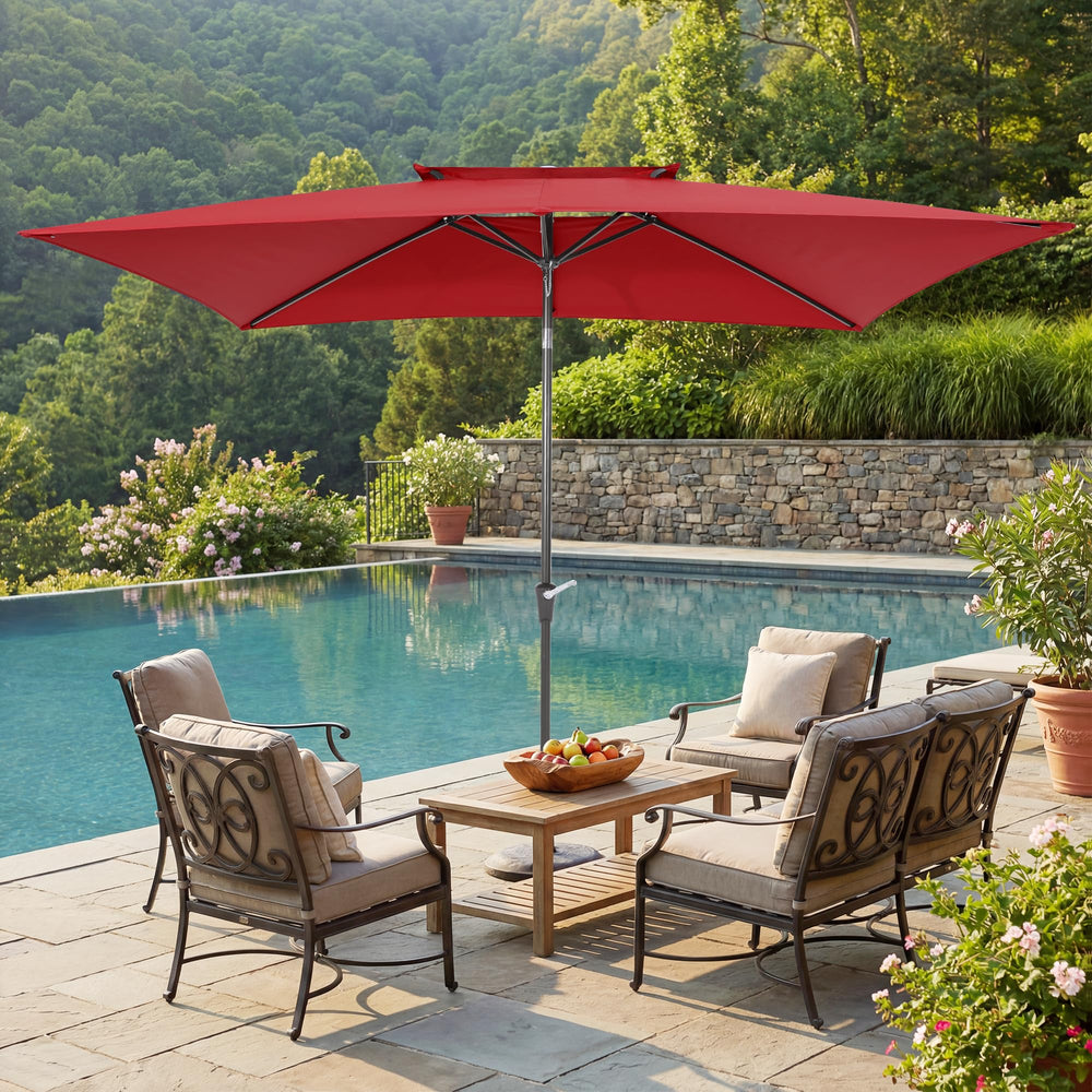 VEGOND umbrella size next to chairs showing scale and coverage