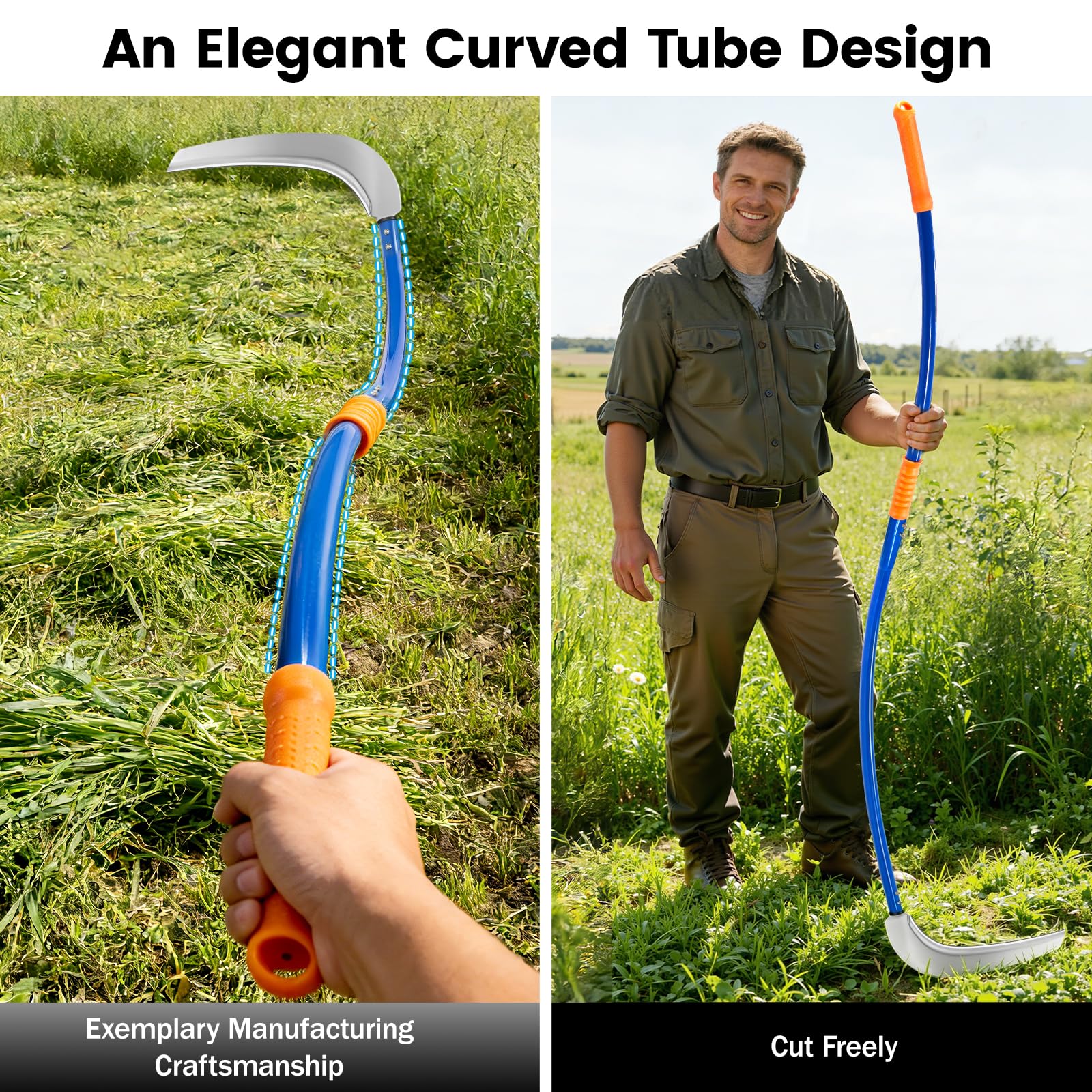 VEKSICY curved stainless steel pole profile showing ergonomic arc and reduced strain