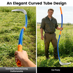 VEKSICY curved stainless steel pole profile showing ergonomic arc and reduced strain
