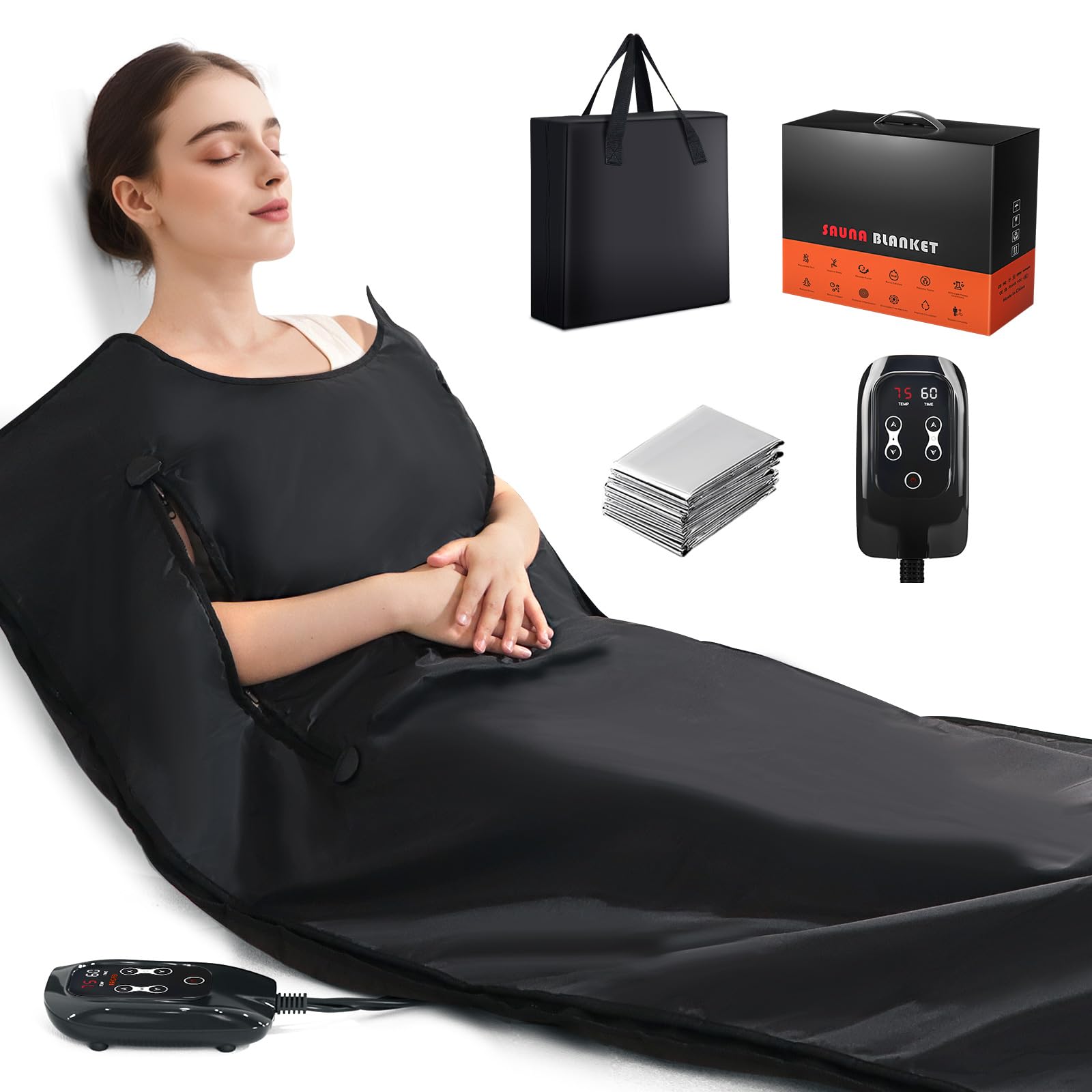 Veloqore blanket front view showing full-size spa surface and even heating benefit