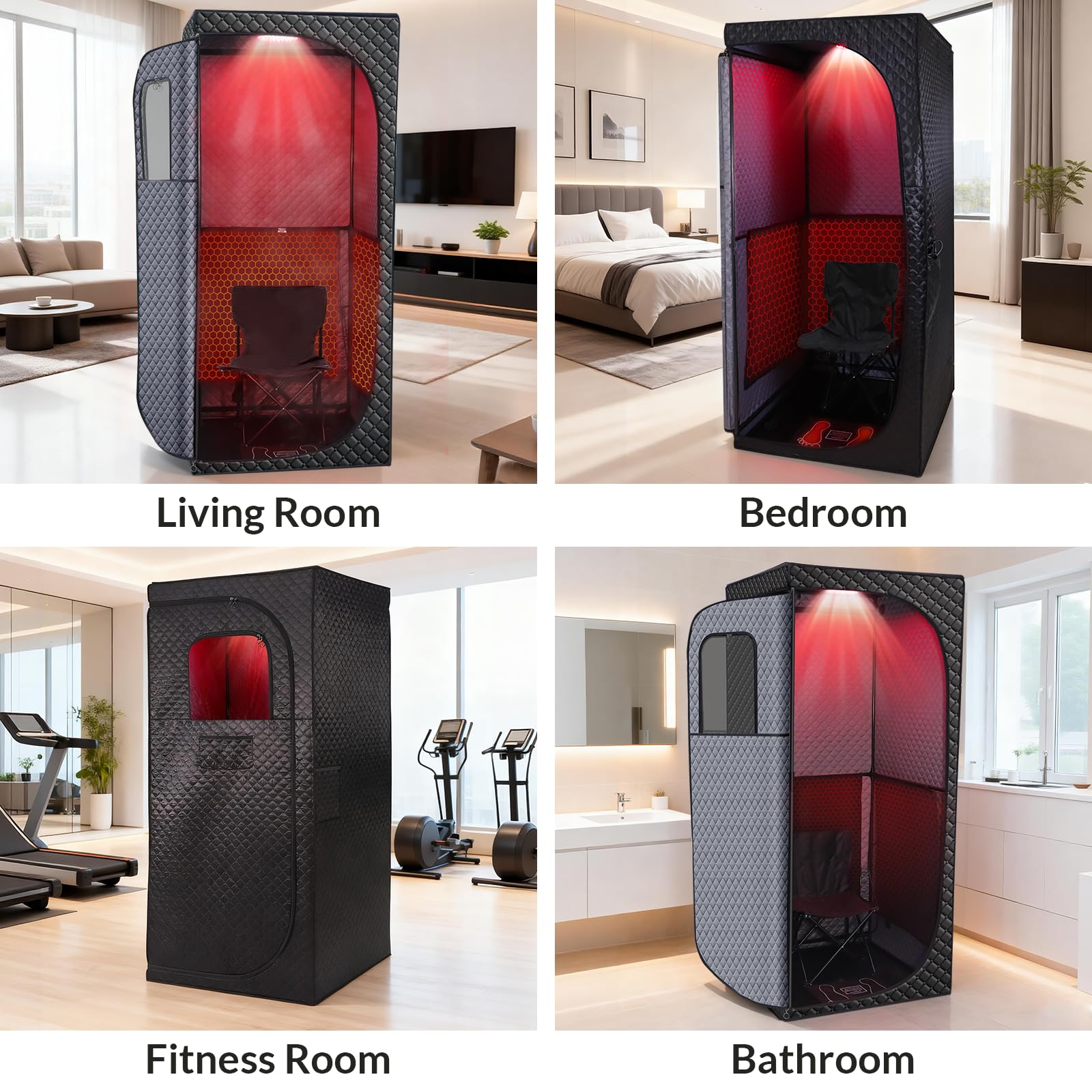 Veloqore sauna set in a bedroom to show at-home relaxation and lifestyle use