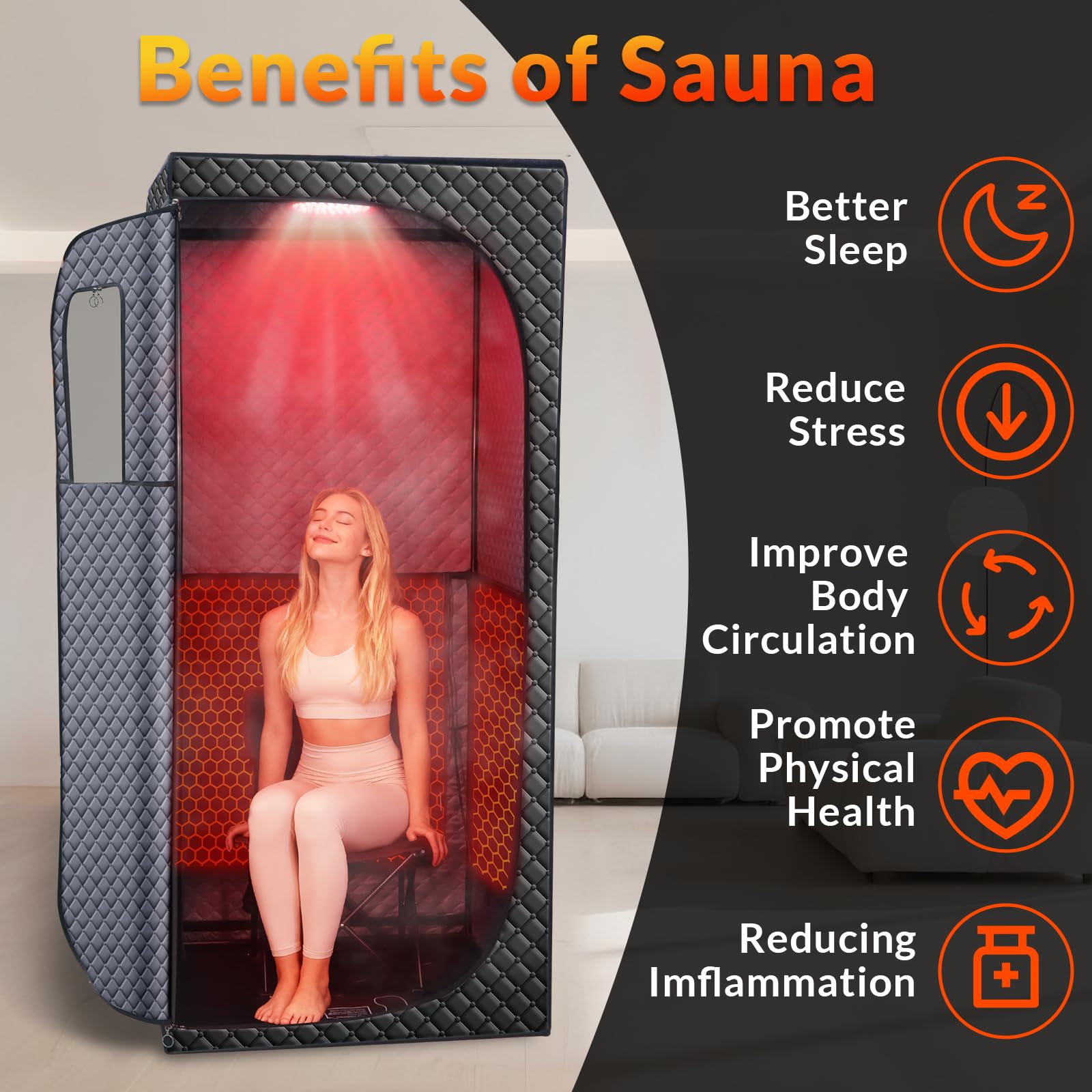 Veloqore red light glowing inside tent to create calm, spa-like atmosphere
