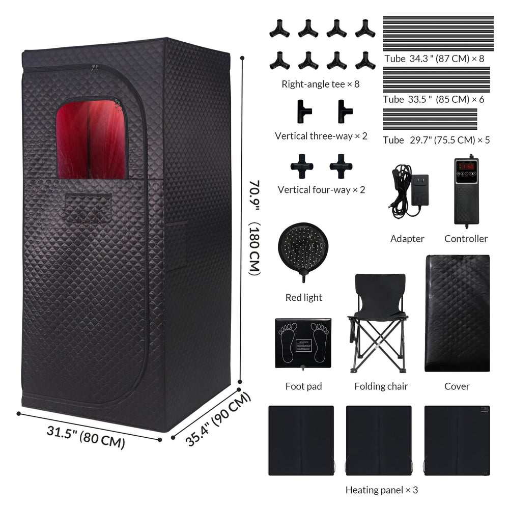 Veloqore interior with foldable chair and heated foot pad for comfortable sessions