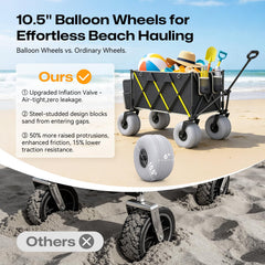 VELUVIA 10.5-inch balloon wheel closeup showing tread for smooth sand rolling